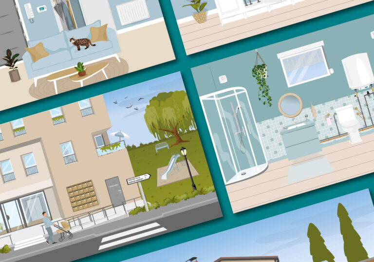 Illustrations interactives réalisées pour Sarthe Habitat