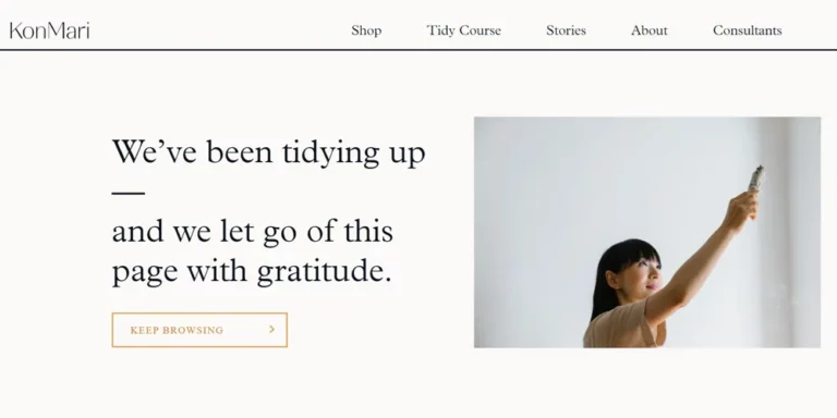 Page 404 indiquant : "nous avons fait du tri et décidé de laisser partir cette page avec gratitude".