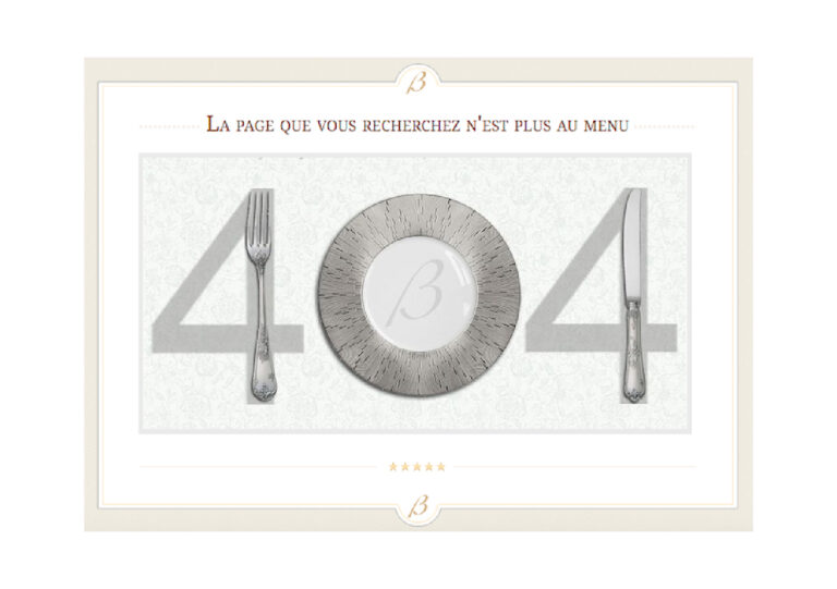 La page 404 d'un restaurant indique que la page demandée n'est plus au menu