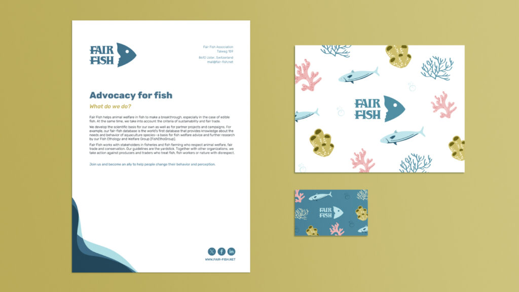 Papeterie imaginée pour l'identité de fair-fish