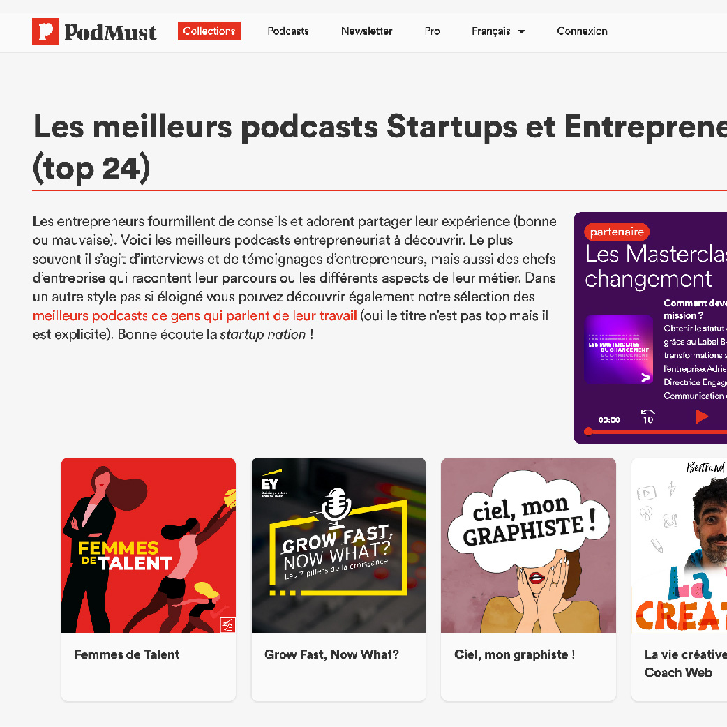 Ciel, mon graphiste dans le top 24 des meilleurs podcasts entrepreneurs de Podmust