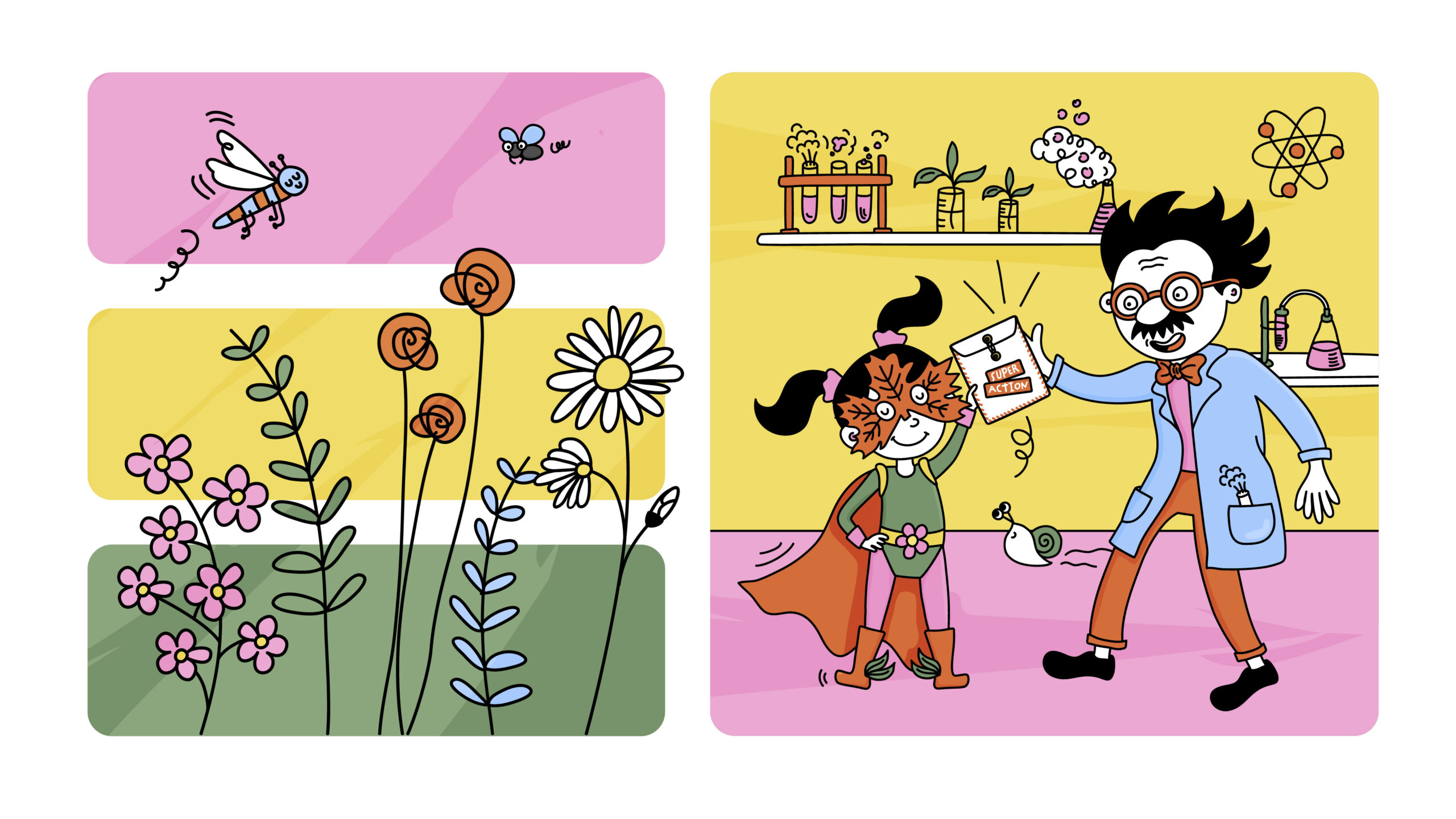 illustration petite fille en super-héro de la nature